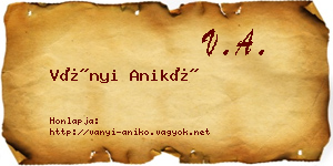 Ványi Anikó névjegykártya